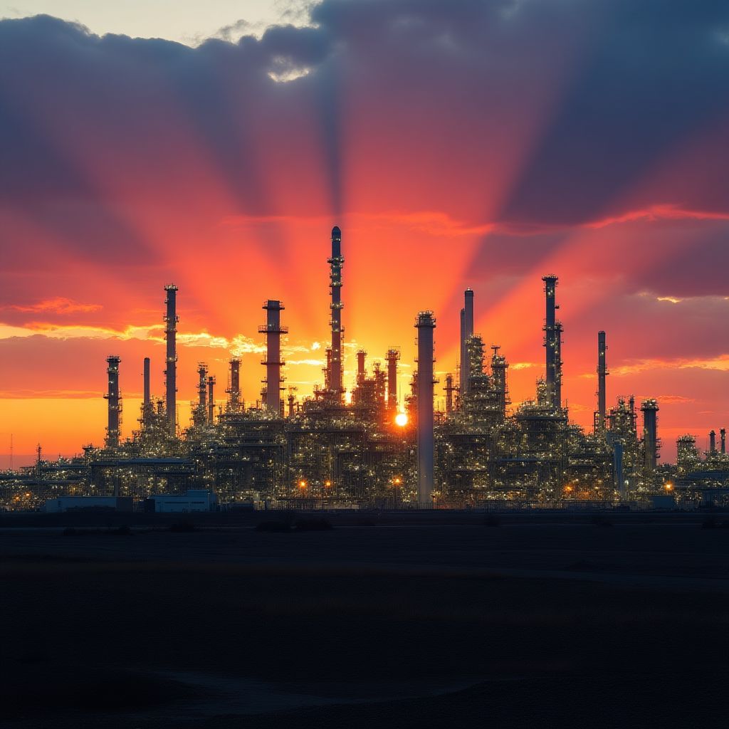 Refinería de YPF al atardecer