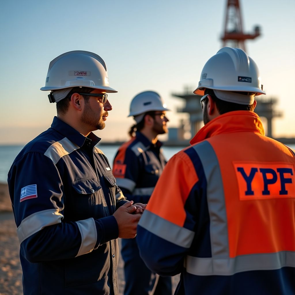 Equipo de YPF trabajando en un pozo petrolero