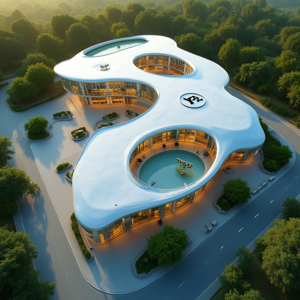Vista aérea de una estación de servicio YPF del futuro